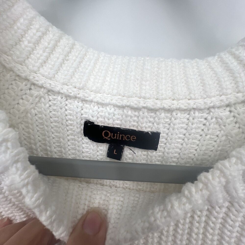 Quince 100% Organic Cotton Fisherman Crew Sweater Ivory Size L Preppy Classic - Picture 3 of 9